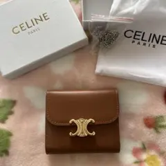CÉLINE 三つ折り財布 ベージュ/ブラウン スモール トリフォールドウォレット 三つ折り財布 レザー グレー