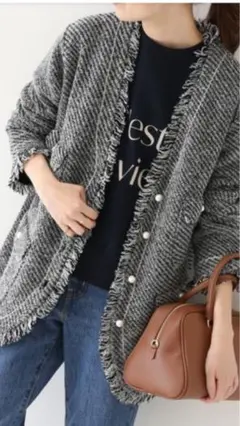 ぴょん出品 Arpege story♡パールボタンフリンジニットジャケット 2025年最新】パールボタンフリンジニットジャケットの人気