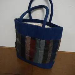 ハンドメイド 和布 トートバッグ ブルー