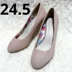 パンプス❤️RANDA 24.5㎝ ピンク 花柄風 キャンバス ヒール