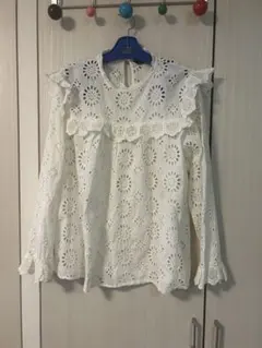ZARA WOMAN ホワイト レースブラウス L