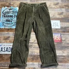 コーデュロイパンツ 太畝 PREFAB グリーン系 L相当　古着　ストリート