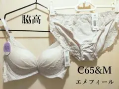 【新品】エメフィール　レースリフト脇高ブラ＆ショーツ　ホワイトグレー　C65&Mのサムネイル