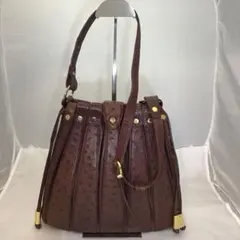 ❣️オーストリッチ❣️ レザー 革プリーツ巾着2wayショルダーバック