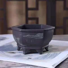盆栽鉢 小品盆栽鉢 文山盆栽鉢東海道五十三次希少レア時代骨董鉢