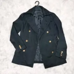 黒のダブルブレストトレンチコート 金ボタン M