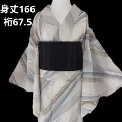 三花】美品 洗える着物 夏着物 浴衣 キシキ㈱ ベージュ Lサイズ