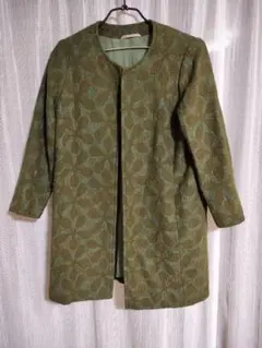 葉柄刺繍オリーブグリーン　テーラードジャケット　M