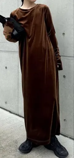 フィンガースリーブベロアロングワンピ-ス
