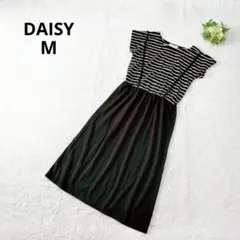 デイジー ボーダー切替ワンピース 半袖 カジュアル ロング丈 重ね着風 M 白黒