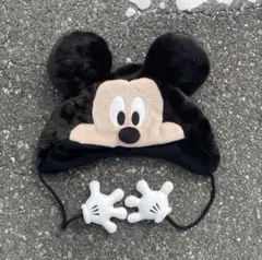 ディズニー 美品 ミッキーマウス ファンキャップ 被り物 もこもこ ブラック