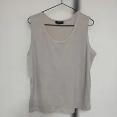 ベージュ リブ編み ノースリーブ タンクトップ