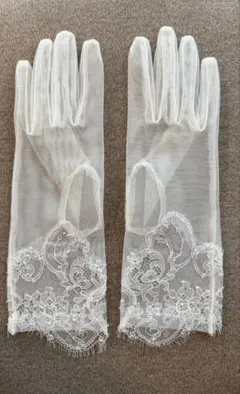 ホワイトウェディンググローブ レース装飾