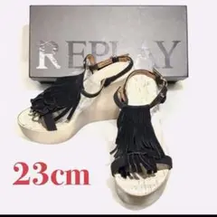 【極美品】REPLAY イタリア製 ウッドソールウェッジソール 本革  サンダル