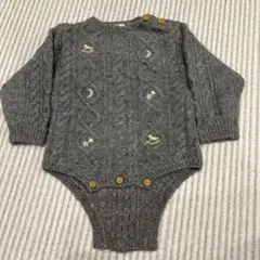 グレー ケーブル編みロンパース