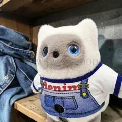 KATAフレンズ服／ハンドメイド デニムサロペット風プリントTシャツ（ブルー）