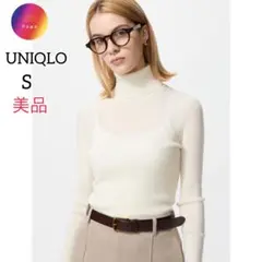 美品✨UNIQLO ユニクロ　ホワイト メリノリブタートルネック ニット S