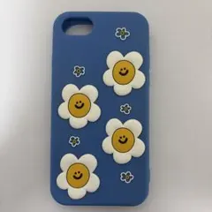 iPhoneSEケース スマイル フラワー ブルー