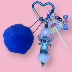 スティッチ ふわふわファーチャーム付き キーホルダー charu♡