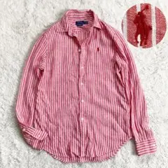 極美品・リネン100%✨ポロラルフローレン　シャツ　ストライプ柄　ピンク　S位