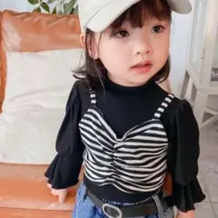 【新品未使用】長袖トップス＋ボーダービスチェセットブラック90サイズ