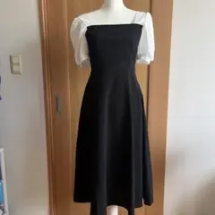 パフスリーブ フレアドレス ブラック/ホワイト