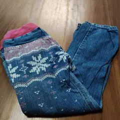 ワスク　雪の結晶デザインデニムパンツ　120