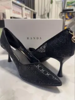 RANDA ブラック レース パンプス ヒール