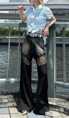 レースインサート付きワイドパンツ