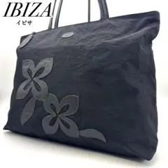 ✨美品✨イビサ ハンド トートバッグ A4収納可 花柄 ロゴ型押し 肩掛け 黒