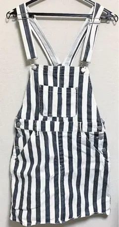 古着 WEGO ウィゴー オーバーオール デニム ボーダー ジャンパースカート