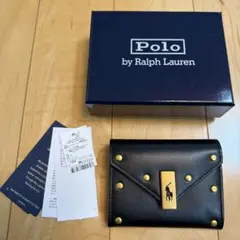 新品タグ付き箱付きポロラルフローレン/レザースタッズカードケース黒ブラック