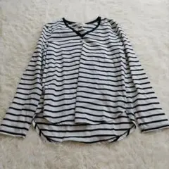 AZUL　アズール　Vネック　薄手長袖ボーダートップス　プルオーバー　L　白黒