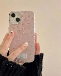 韓国 iPhoneケース クリア シンプル ローズ フラワー ピンク キラキラ