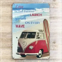 新品未使用　ブリキ看板　ワーゲンバス　ロングボード　ビーチ　インテリア