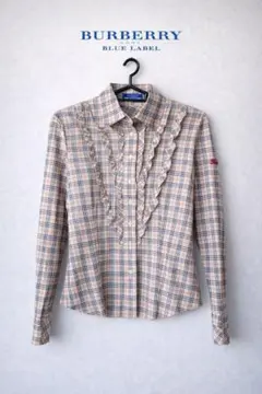 BURBERRY BLUE LABEL ノバチェック ホースロゴ フリル シャツ - メルカリ