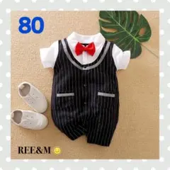 【新品】フォーマル　ベビー　黒ストライプロンパース　半袖　綿100%  80cm