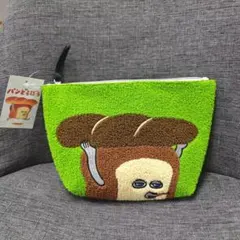 ふわふわ刺繍♪ パンどろぼう グリーンポーチ 収納力抜群
