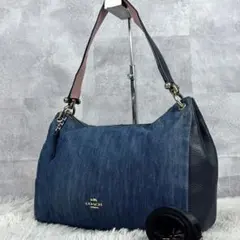 美品 COACH デニム 2way トートバッグ 肩掛け マグネット ネイビー