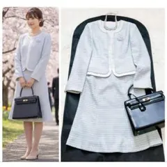 美品 ラメツイード ノーカラー セットアップ セレモニースーツ ママ ハレの日