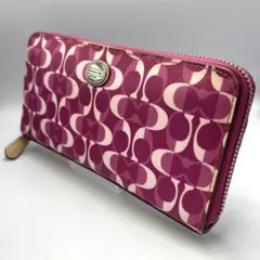 COACH コーチ シグネチャー長財布 ピンク PVCレザー ラウンドファスナー