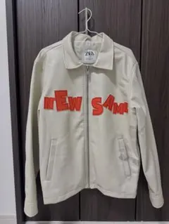 ZARA フリースジャケット M ホワイト 刺繍ロゴ