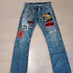 アールエヌエーran ダメージパッチワークストレートデニム