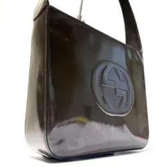 美品 GUCCI エナメル ワンショルダー インターロッキング 肩掛け可能 茶