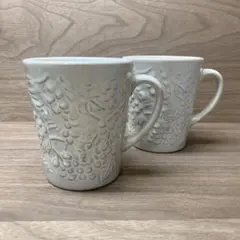 新品未使用品】波佐見焼 デイジー マグカップ 花柄 グレー 2点セット 