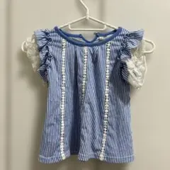 100cm 青と白ストライプ 半袖シャツ