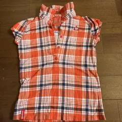 le coq sportif 半袖プルオーバーシャツ オレンジチェック