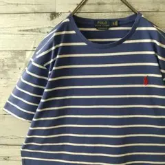 希少サイズ☆ポロラルフローレン 刺繍ロゴ ボーダー Tシャツ XL 紺×白