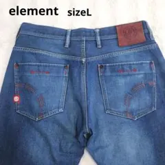 element denim　ジーンズ　インディゴ　刺繍ロゴ　ダメージ加工　Lのサムネイル