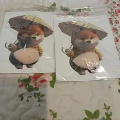 傘を持った動物キャラクター ステッカー 2枚セット